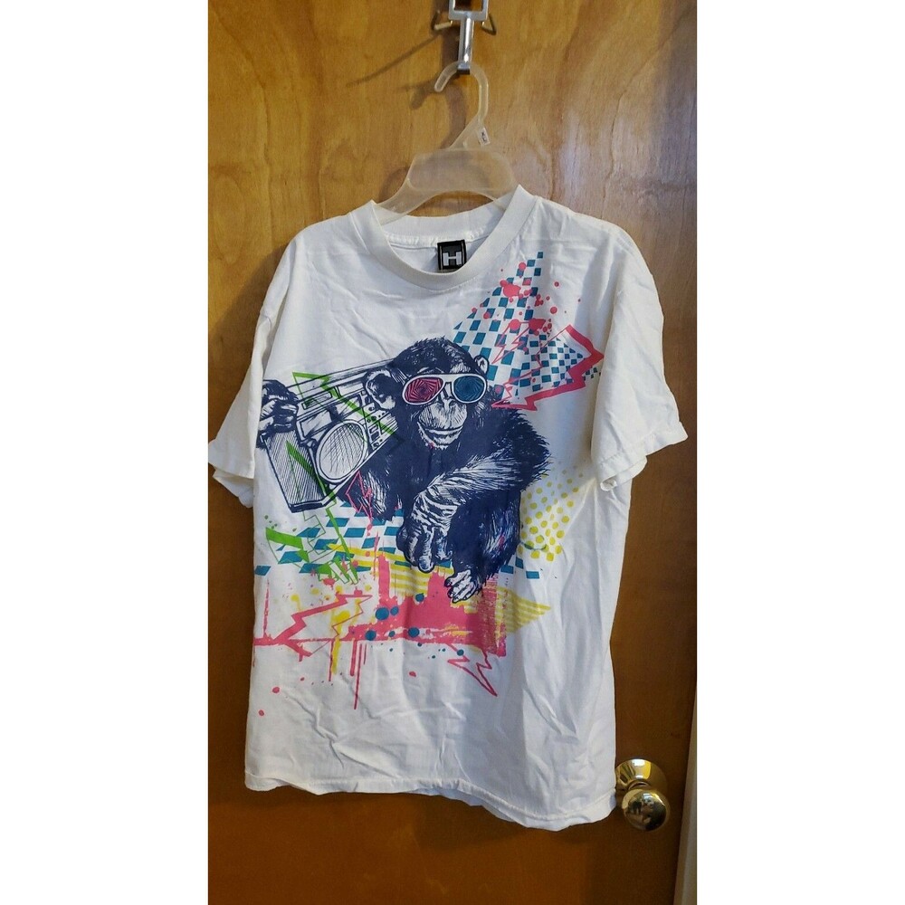 Junior's men's hollister m white t shirt monkey graphc boombox